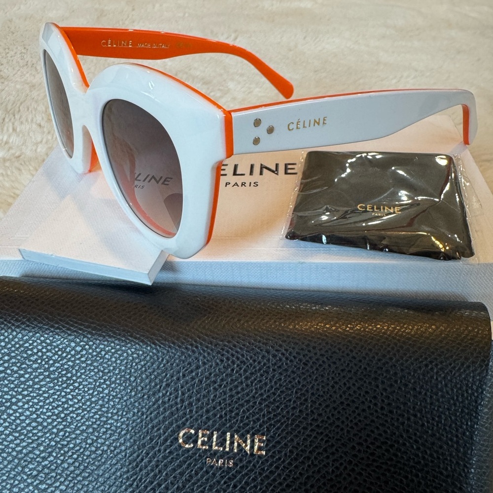 CELINE Marta Sunglasses CL 41093/S White Orange With case and box NWOT - Picture 3 of 7